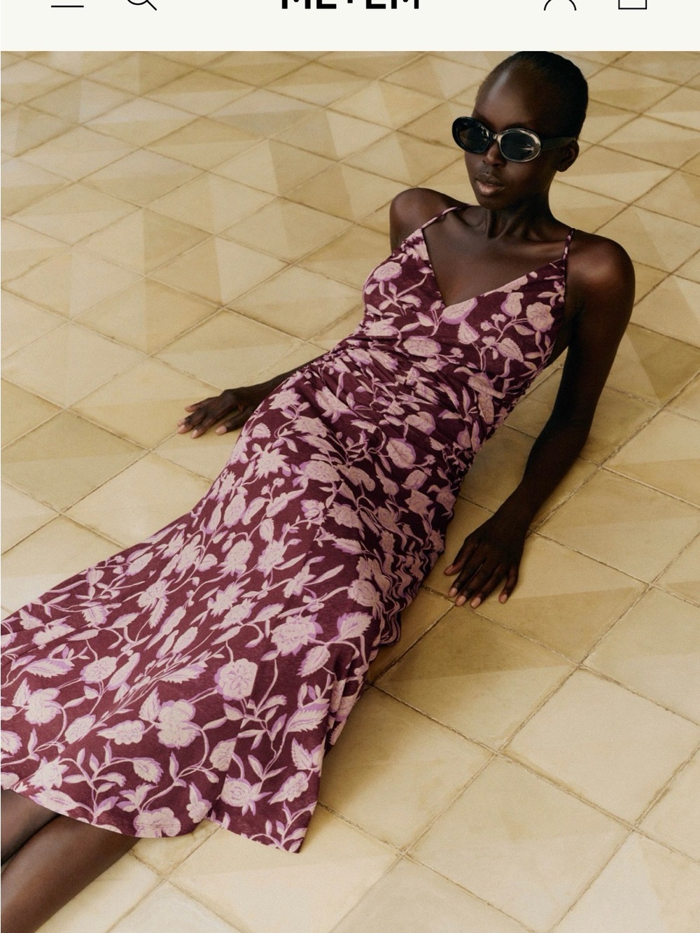 ME+EM Wine and Pink Floral Midi Slip Dress - Picture 4 of 7